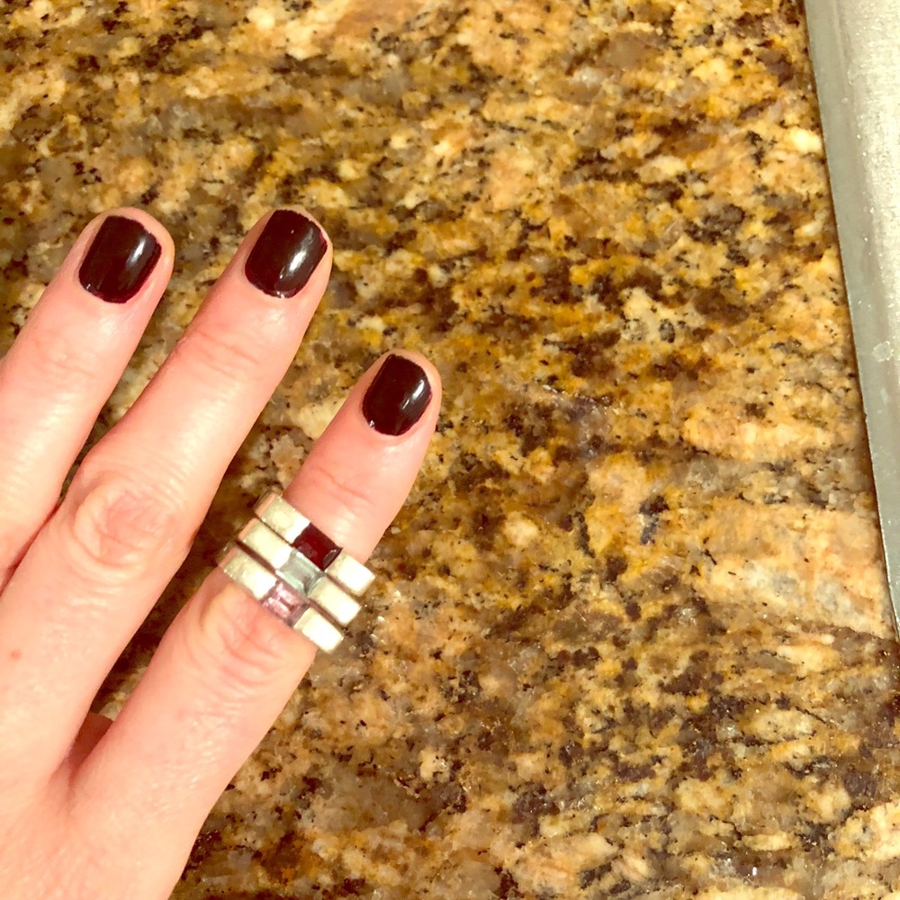 X3 Stackable Square Silver Rings With Stones - image 1